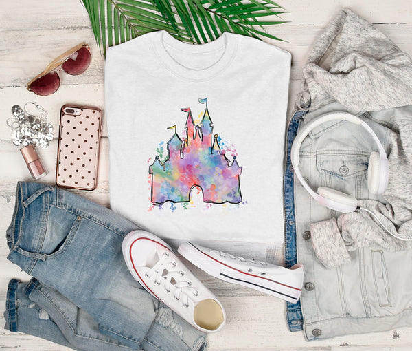 Disneyland Watercolor castle Shirt, Princess Castle shirt, Paris Vacation shirt, Magical Castle Shirt, Wizard castle Shirt, Orlando Shirt, Matching Family