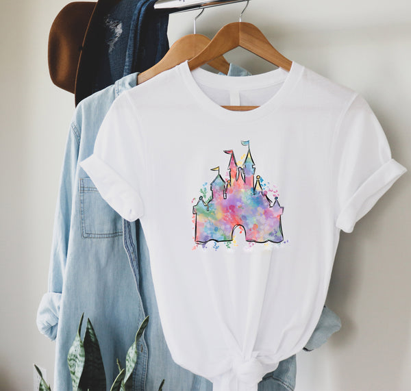 Disneyland Watercolor castle Shirt, Princess Castle shirt, Paris Vacation shirt, Magical Castle Shirt, Wizard castle Shirt, Orlando Shirt, Matching Family