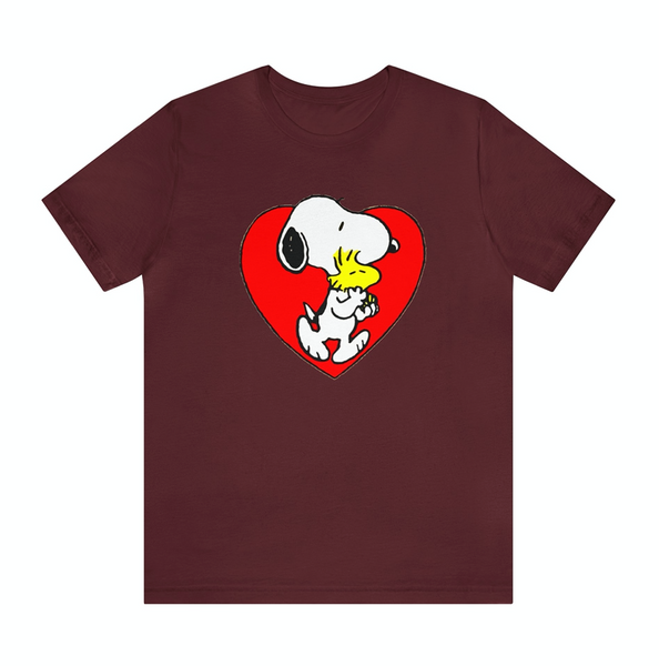 Peanuts Hug Chick Snoopy T-Shirt Tee for Youth, Bday Shirt, Gift for BFF, 70's, Valentine's Day Shirt, Valentines Tee, Plus Size Shirt, % 100 Cotton Custom Shirt, Valentine Snoopy and Woodstock Lots of Love Short Sleeve T-Shirt