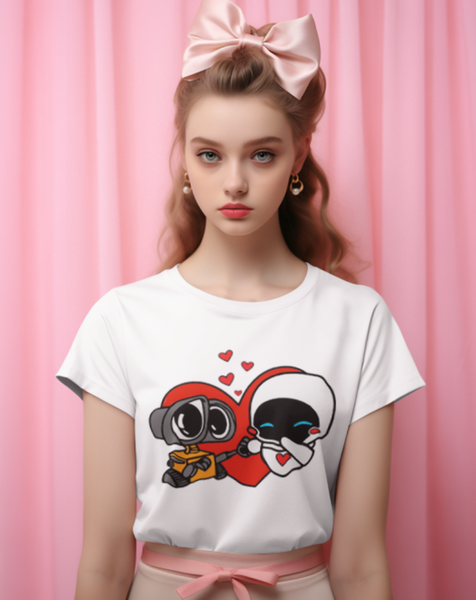 Wall-E and Eve Love, Disney Pixar Wall-E Eve Love T-Shirt,Tee for Youth, Bday Shirt, Gift for BFF, Valentine's Day Shirt, Valentines Tee, Plus Size Shirt, % 100 Cotton Custom Shirt, Valentine Wall-E Eve  Lots of Love Short Sleeve T-Shirt