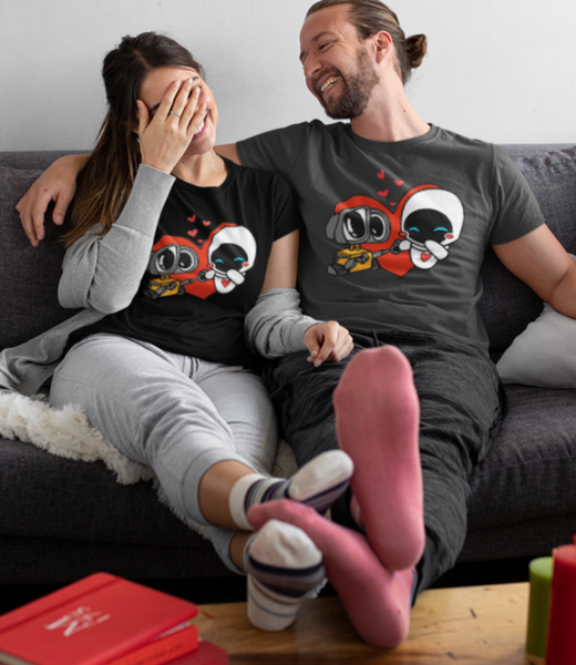Wall-E and Eve Love, Disney Pixar Wall-E Eve Love T-Shirt,Tee for Youth, Bday Shirt, Gift for BFF, Valentine's Day Shirt, Valentines Tee, Plus Size Shirt, % 100 Cotton Custom Shirt, Valentine Wall-E Eve  Lots of Love Short Sleeve T-Shirt