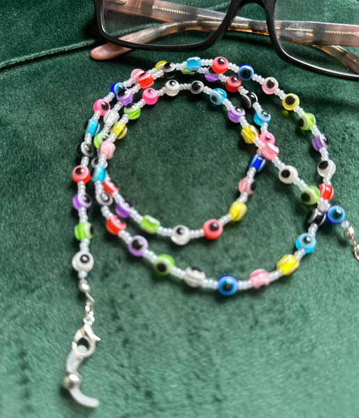 Eyeglasses accessory Chain Healing Crystal Beaded Sunglasses Chains with Pearl for Women, Evil Eye Beads, Colorful, Quality Handmade, Mother's Day Gift, Gift for mom, Best Unique gift