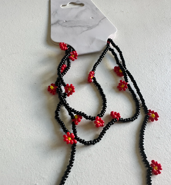 Sun Glasses Handmade Chain, Red Daisy, Glasses Chain, Best gift, Eyeglasses, Sunglasses Black Handmade Chain Healing Crystal Beaded Sunglasses Chains with red flower for Women, Daisy Flower Glasses Chain