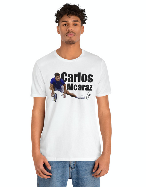 Carlos Alcaraz Tennis Champion 2023 Unisex Cotton Short Sleeve T-Shirt, Alcaraz Carlos Tennis Fan Shirt, Tennis Lover, 2023,2024 Wimbledon Tee, Idol Tennis Player Shirt, Young Talent Tee % 100 Cotton Custom Tee