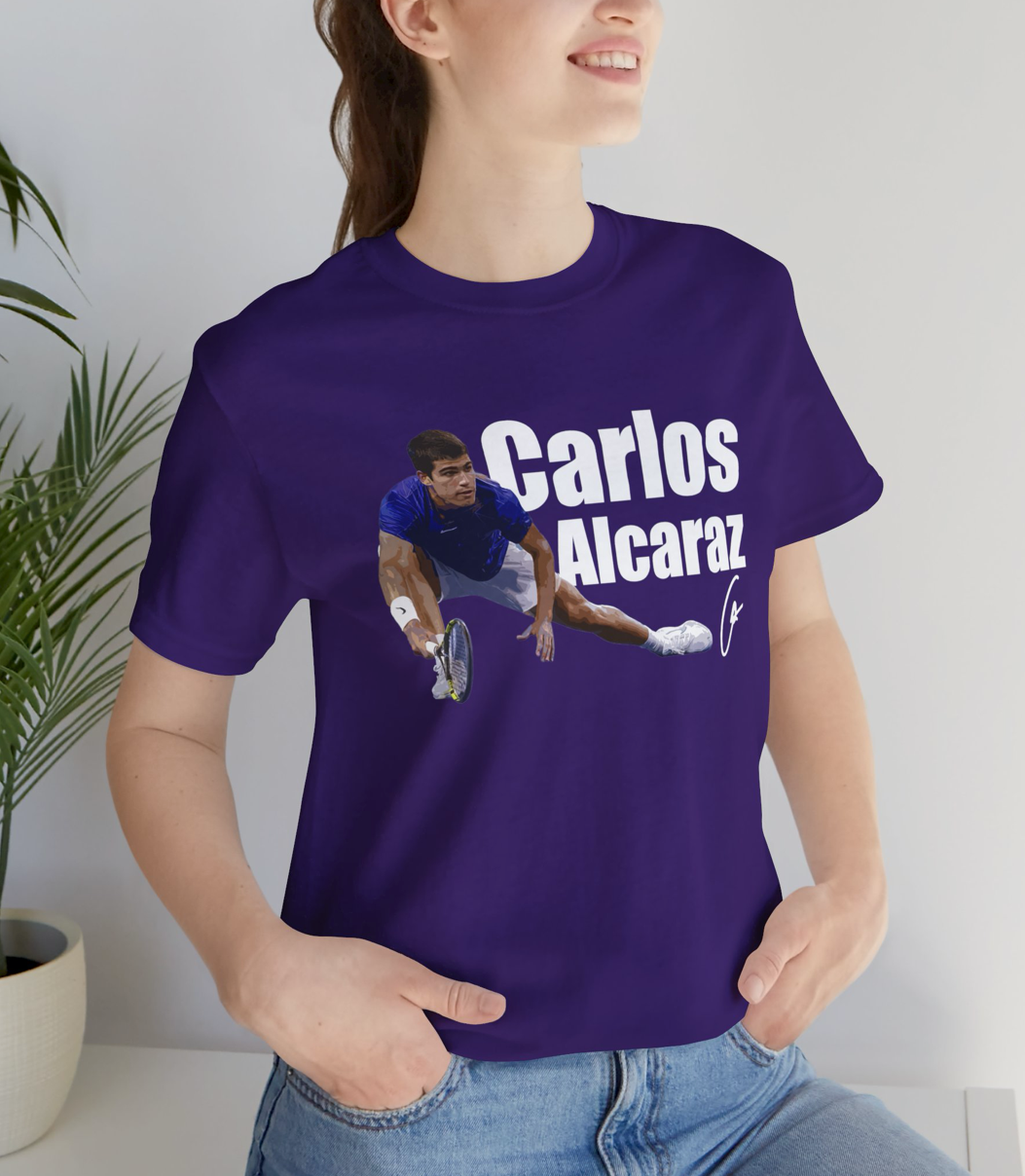 Carlos Alcaraz Tennis Champion 2023 Unisex Cotton Short Sleeve T-Shirt, Alcaraz Carlos Tennis Fan Shirt, Tennis Lover, 2023,2024 Wimbledon Tee, Idol Tennis Player Shirt, Young Talent Tee % 100 Cotton Custom Tee