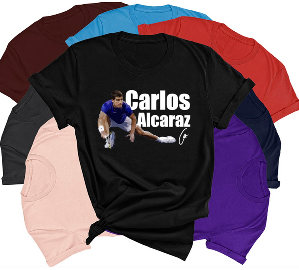 Carlos Alcaraz Tennis Champion 2023 Unisex Cotton Short Sleeve T-Shirt, Alcaraz Carlos Tennis Fan Shirt, Tennis Lover, 2023,2024 Wimbledon Tee, Idol Tennis Player Shirt, Young Talent Tee % 100 Cotton Custom Tee