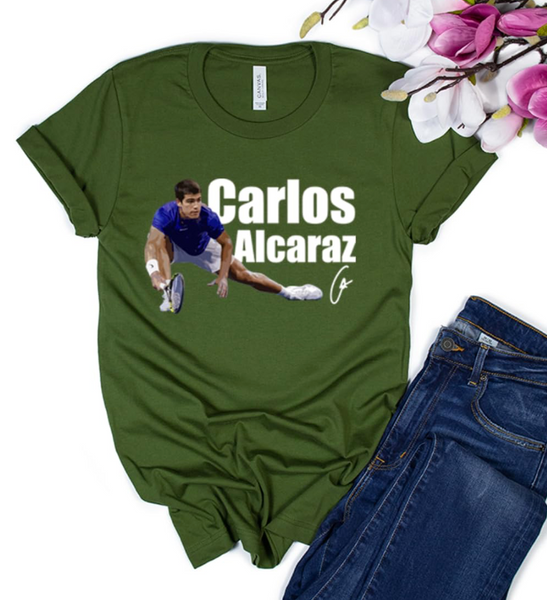 Carlos Alcaraz Tennis Champion 2023 Unisex Cotton Short Sleeve T-Shirt, Alcaraz Carlos Tennis Fan Shirt, Tennis Lover, 2023,2024 Wimbledon Tee, Idol Tennis Player Shirt, Young Talent Tee % 100 Cotton Custom Tee