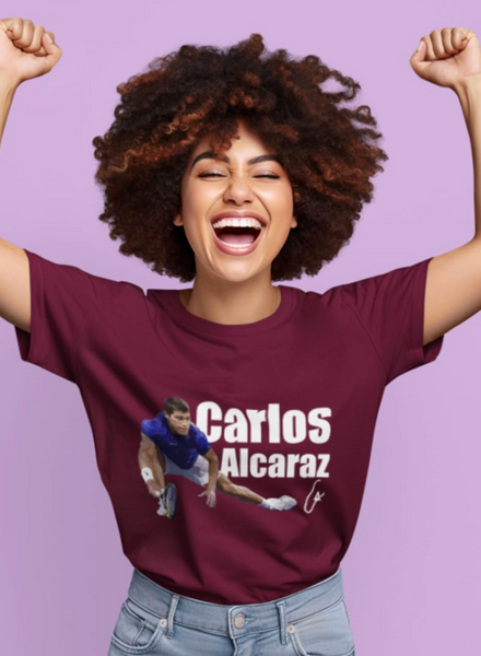 Carlos Alcaraz Tennis Champion 2023 Unisex Cotton Short Sleeve T-Shirt, Alcaraz Carlos Tennis Fan Shirt, Tennis Lover, 2023,2024 Wimbledon Tee, Idol Tennis Player Shirt, Young Talent Tee % 100 Cotton Custom Tee