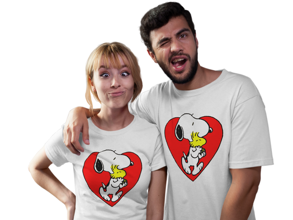 Peanuts Hug Chick Snoopy T-Shirt Tee for Youth, Bday Shirt, Gift for BFF, 70's, Valentine's Day Shirt, Valentines Tee, Plus Size Shirt, % 100 Cotton Custom Shirt, Valentine Snoopy and Woodstock Lots of Love Short Sleeve T-Shirt