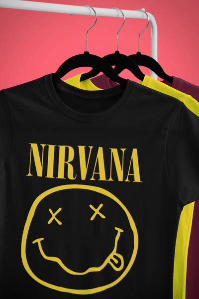 Nirvana One Sided Smile T-Shirt, Nirvana in Utero Angel Splatter T-Shirt - Black,  Yellow Smiley Band Logo Official, Utero Top, Oversized Nirvana Graphic Tee, Plus Size Shirt, % 100 Cotton Custom Shirt, Curt Cobain Fan Tee