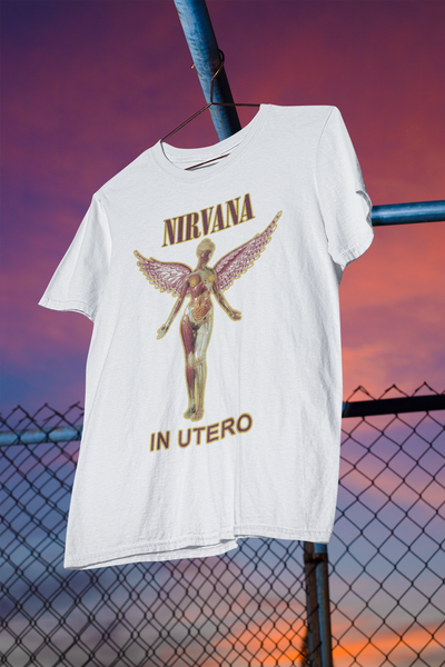 Nirvana One Sided Smile T-Shirt, Nirvana in Utero Angel Splatter T-Shirt - Black,  Yellow Smiley Band Logo Official, Utero Top, Oversized Nirvana Graphic Tee, Plus Size Shirt, % 100 Cotton Custom Shirt, Curt Cobain Fan Tee