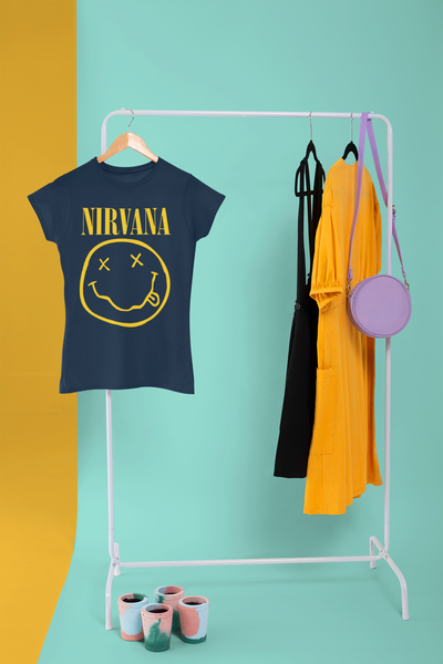 Nirvana One Sided Smile T-Shirt, Nirvana in Utero Angel Splatter T-Shirt - Black,  Yellow Smiley Band Logo Official, Utero Top, Oversized Nirvana Graphic Tee, Plus Size Shirt, % 100 Cotton Custom Shirt, Curt Cobain Fan Tee