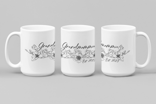 Grandmommie Mug,Mother Ceramic Mug,Funny Mom Mug,Cool Design Cup,Flower Grandma Cup,Mother's Day Gifts,Magnolia Branchs mug,%100 Ceramic cup,Mother's Day Gift