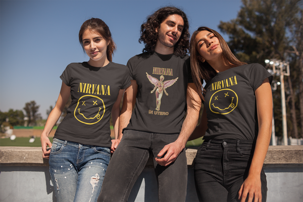 Nirvana One Sided Smile T-Shirt, Nirvana in Utero Angel Splatter T-Shirt - Black,  Yellow Smiley Band Logo Official, Utero Top, Oversized Nirvana Graphic Tee, Plus Size Shirt, % 100 Cotton Custom Shirt, Curt Cobain Fan Tee