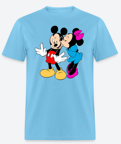 Mickey Mouse Minnie Mouse Kissing Full Size Graphic Short Sleeve T-Shirt,Disney Adult Classic, Mickey and Minnie,Mickey & Minnie Mouse Clip Art, Minnie Kissing Mickey,Plus Size Shirt, % 100 Cotton Custom Shirt.