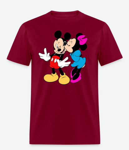 Mickey Mouse Minnie Mouse Kissing Full Size Graphic Short Sleeve T-Shirt,Disney Adult Classic, Mickey and Minnie,Mickey & Minnie Mouse Clip Art, Minnie Kissing Mickey,Plus Size Shirt, % 100 Cotton Custom Shirt.