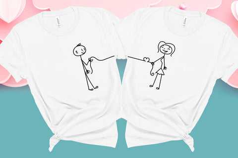 Connected Each other Valentine , Couple Shirt, Valentines Day, Couples Valentines Day, Best Gift For Her, Stick Boy and Woman