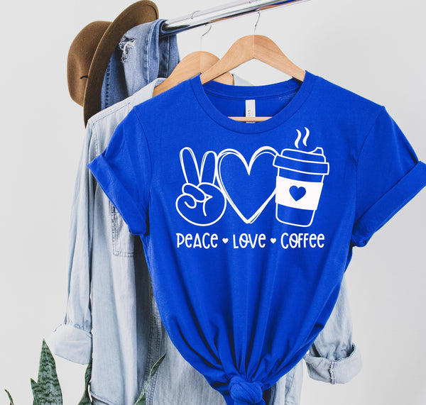 Peace Love Coffee, peace love Shirt, Coffee Shirt, Valentine Day Shirt, Best Gift Shirt, Gift For Her, Gift For Him, White