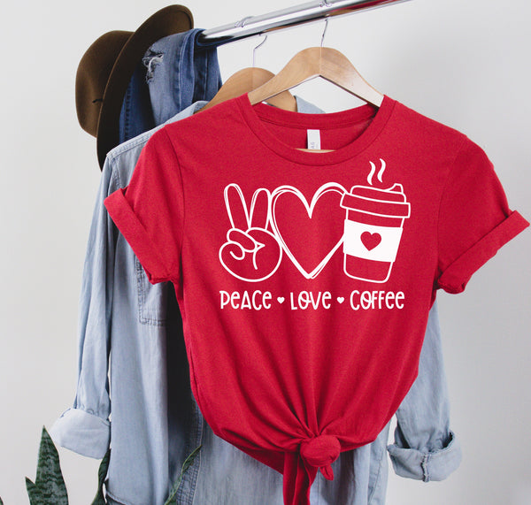 Peace Love Coffee, peace love Shirt, Coffee Shirt, Valentine Day Shirt, Best Gift Shirt, Gift For Her, Gift For Him, White