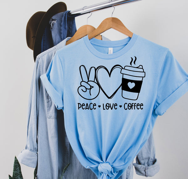 Peace Love Coffee, peace love Shirt, Coffee Shirt, Valentine Day Shirt, Best Gift Shirt, Gift For Her, Gift For Him, White