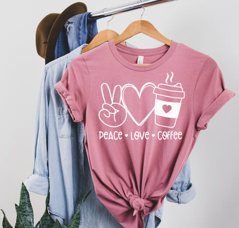 Peace Love Coffee, peace love Shirt, Coffee Shirt, Valentine Day Shirt, Best Gift Shirt, Gift For Her, Gift For Him, White