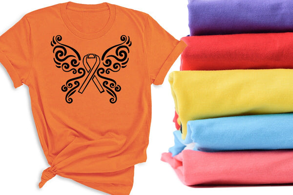 MS awareness, Multiple sclerosis,  orange ribbon butterfly t shirt, gift for MS warrior, Multiple Sclerosis awareness t shirt for men women