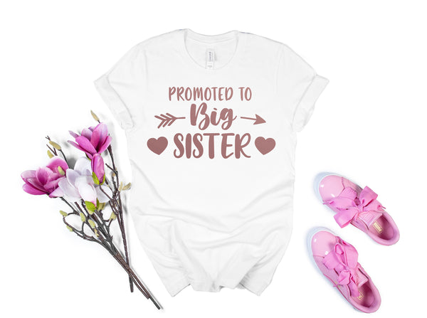 Pink Promoted to Big Sister Shirt, Est. 2021, Baby Announcement Toddler Shirt, Shirt for Big Sister, New Big Sister Shirt with Hearts