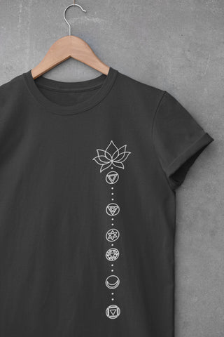 7 Chakras Yoga T-Shirt,Cotton Yoga Unisex Shirts, Chakras Yoga Top, Gifts Yoga Teacher, Gifts Yoga Student, Chakra Signs Shirt