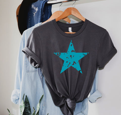 Distressed Turquoise Star Shirt, turquoise Star Shirt, Star Shirt, Star Tee Shirt, Big Star T Shirt, Chaos Star Shirt,Star Women T-Shirt