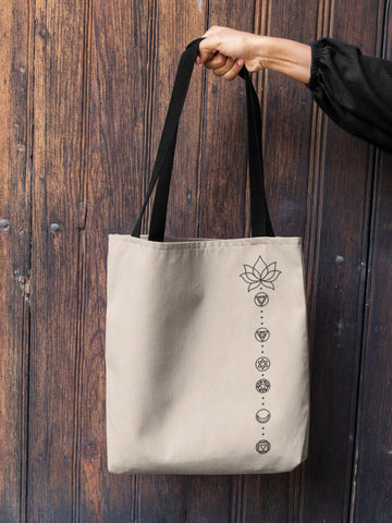 7 Chakras Yoga Canvas Tote Bag,Cotton Yoga Unisex Tote, Chakras Yoga Bag, Gifts Yoga Teacher,Student, Chakra Signs Bag,Retro Aesthetic