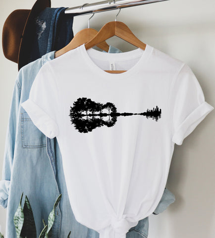 Guitar Shirt,Acoustic Guitar Shirt, Electric Guitar Tee, Silhouette Gitar Shirt, Guitar art, Guitar landscape art, nature city Guitar style