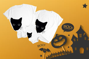 Black Cat Halloween Shirt,  Halloween Tshirt, Cat Lover Tee, Family Tshirt, Gift for a family, Halloween Funny Horror, Happy Halloween Party