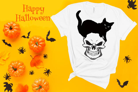 Black Cat with Skull Shirt | Skull T-Shirt | Halloween Shirt | Fall Shirt | Cat Lover | Halloween Gift | Black Cat and Skull Shirt|