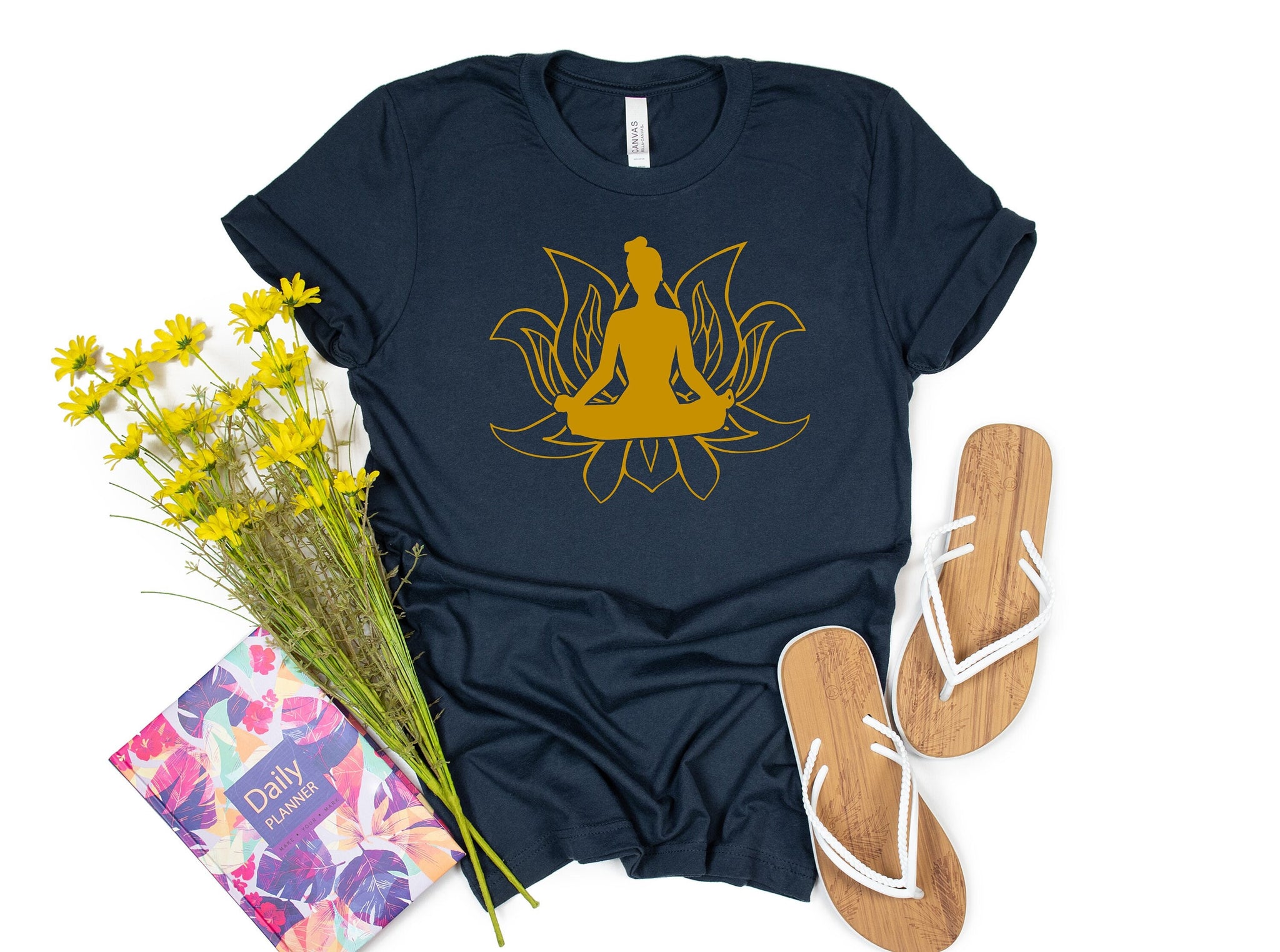 Yoga Lotus T-Shirt, Chakras Yoga Cotton Shirts For Women, Chakras Yoga Top, Gifts Yoga Teacher Student, Chakra Signs Shirt