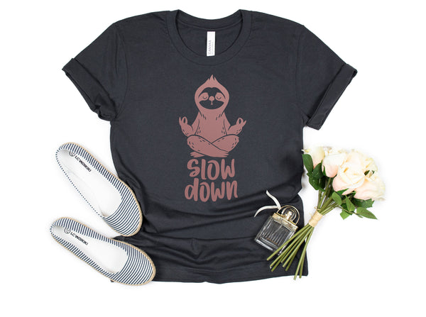 Yoga Slow Down T-Shirt, Chakras Yoga Cotton Shirts For Women, Gifts Yoga Teacher Student, Chakra Signs Shirt