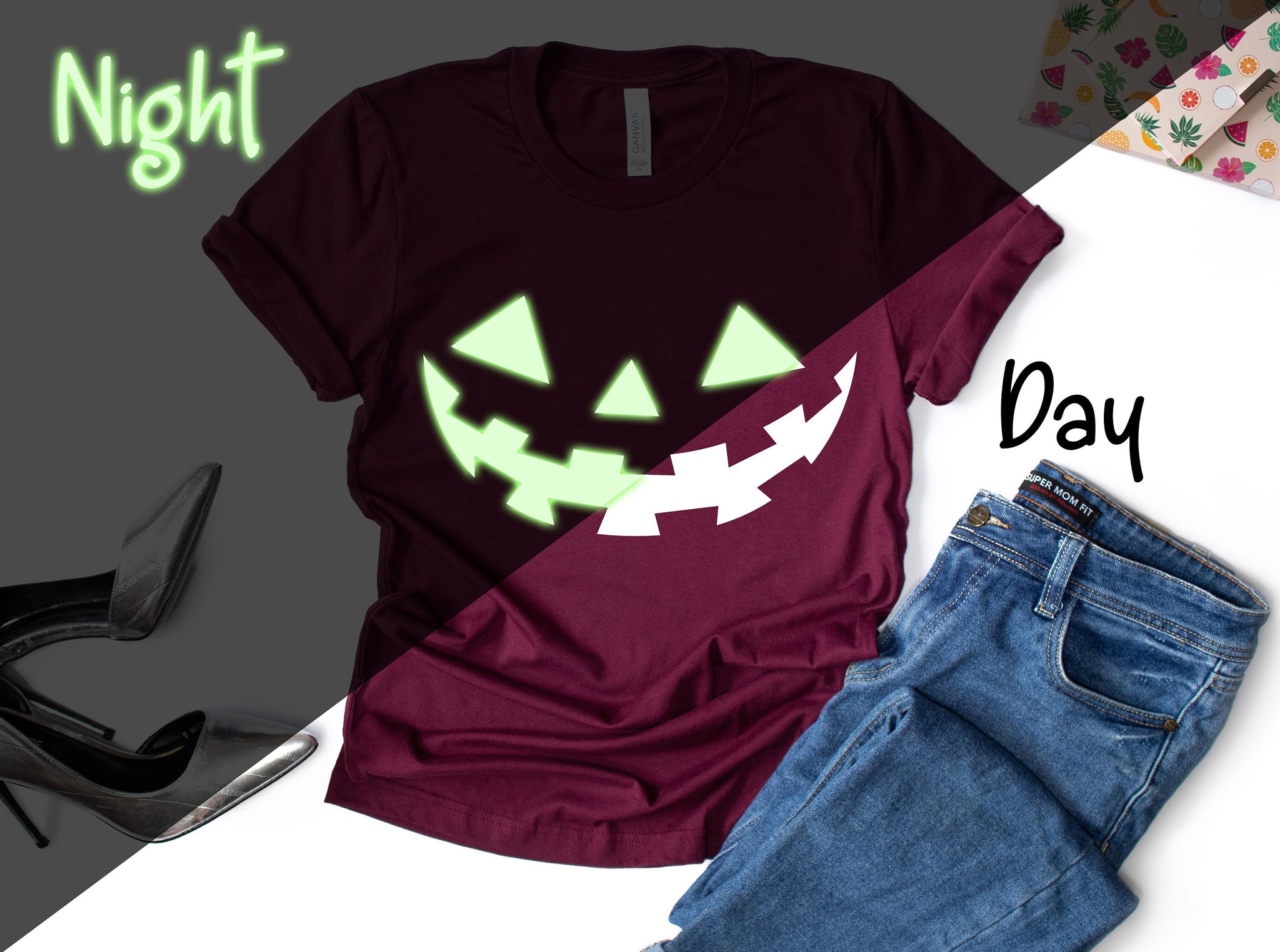 Reflective Pumpkin Head Shirt, Glow In the Dark Shirt, Special Design Shirt, Night Shirt, Halloween Shirt, Halloween Costume