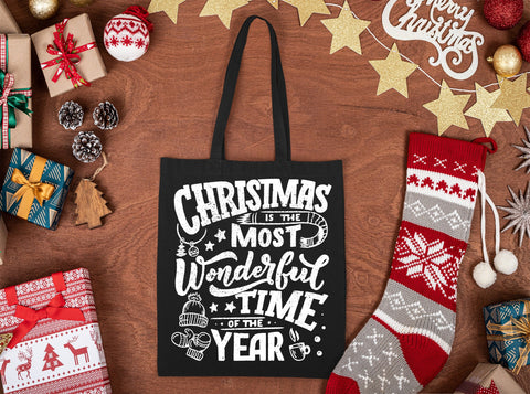 Christmas Wonderful Time Canvas Tote Bag,Cotton Xmas Unisex Tote, Christmas Bag, Gifts for family,Gift Bag, Gift for Christmas