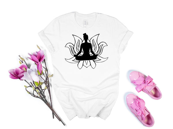 Yoga Lotus T-Shirt, Chakras Yoga Cotton Shirts For Women, Chakras Yoga Top, Gifts Yoga Teacher Student, Chakra Signs Shirt