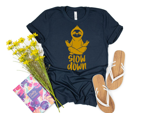 Yoga Slow Down T-Shirt, Chakras Yoga Cotton Shirts For Women, Gifts Yoga Teacher Student, Chakra Signs Shirt