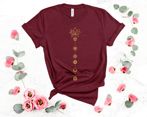 7 Chakras Yoga T-Shirt,Chakras Yoga Cotton Shirts For Women,Chakras Yoga Top, Gifts Yoga Teacher Student, Chakra Signs Shirt