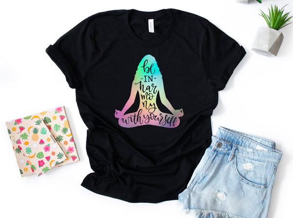 Be in Harmony With Yourself  Shirt, Chakras Yoga Cotton Shirts For Women, 7 Chakras Yoga Top, Gifts Yoga Teacher Student, Chakra Signs Shirt