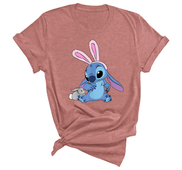 Disney Easter Stitch Bunny T-Shirt, Stitch Easter T-Shirts for Men, and Women, Lilo and Stitch T-Shirts for Easter, Funny Easter Bunny Top for Youth ,Unisex T-shirt , Family Birthday Gift