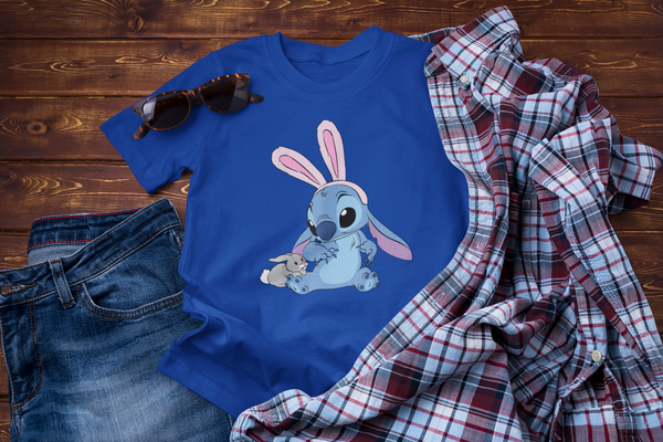 Disney Easter Stitch Bunny T-Shirt, Stitch Easter T-Shirts for Men, and Women, Lilo and Stitch T-Shirts for Easter, Funny Easter Bunny Top for Youth ,Unisex T-shirt , Family Birthday Gift